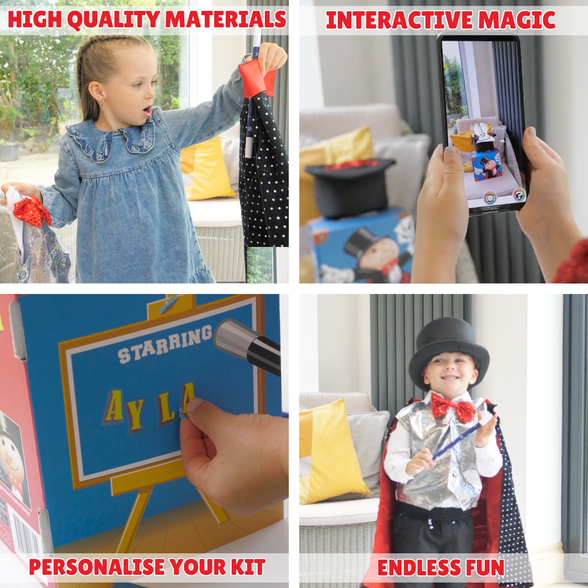 Dress Up America Kids Magician Costume Set – Cape, Hat, Wand – Polyester, Multi-Color